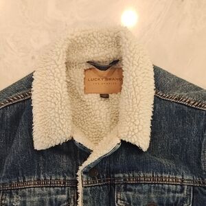 Lucky Brand Blue Denim Jacket with White Sherpa Collar